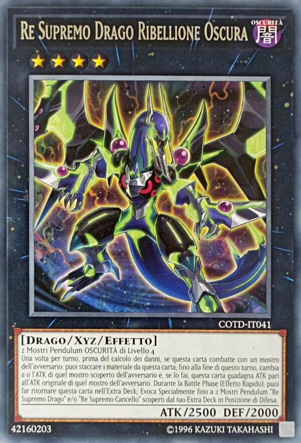 Re Supremo Drago Ribellione Oscura - Rara - Codice del Duellante - COTD-IT041 - Italiano - Nuovo